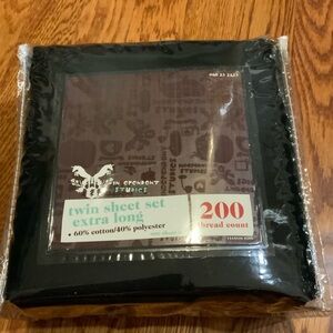 Twin Sheet Set Extra Long Black Solid Flat Fitted Pillowcase New in Package
